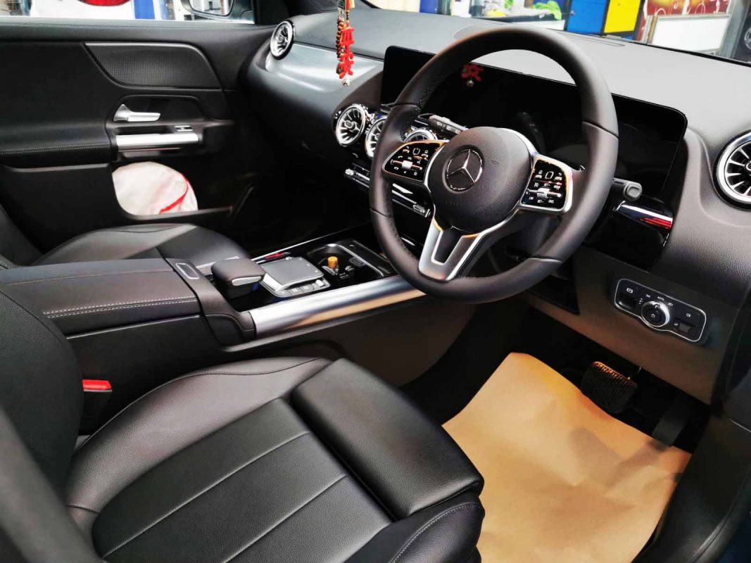 The GLA180 parked in the workshop, freshly coated.