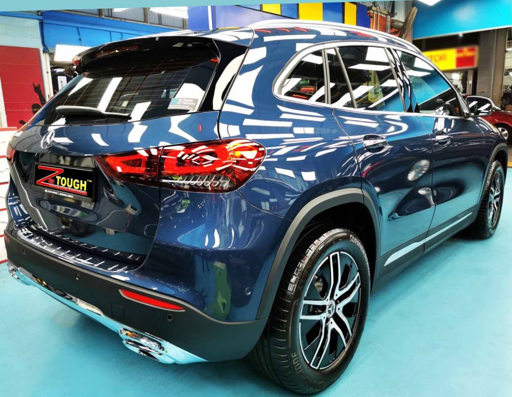 Rear quarter of the GLA180, glossy and protected.