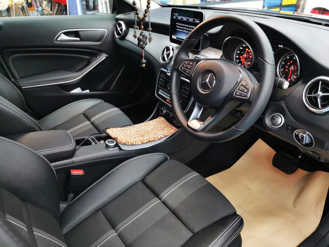 The GLA180 parked in the workshop, freshly coated.