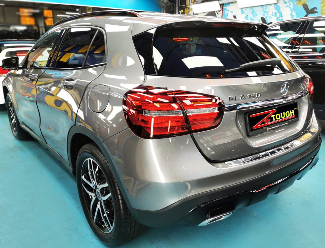 Rear quarter of the GLA180, glossy and protected.