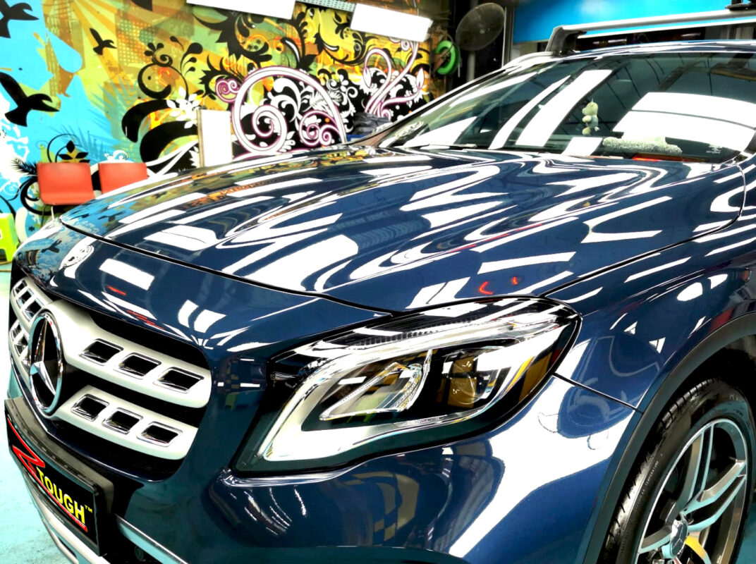 The Mercedes-Benz GLA180 from a side angle after the titanium coating.