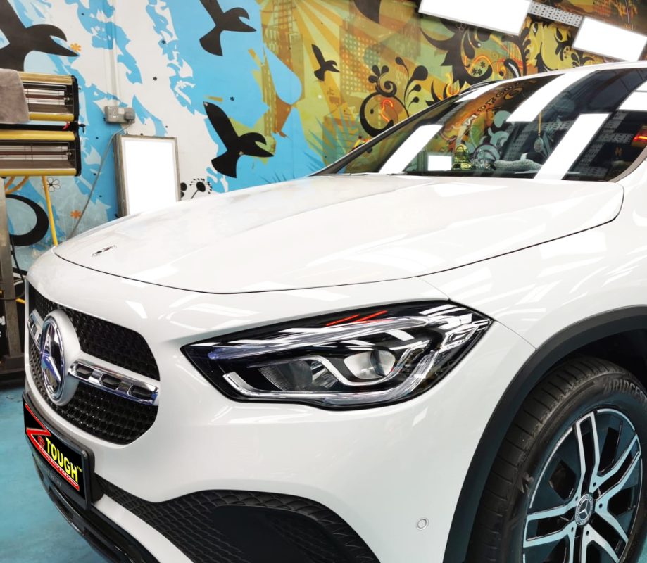 The Mercedes-Benz GLA180 from a side angle after the ceramic coating.
