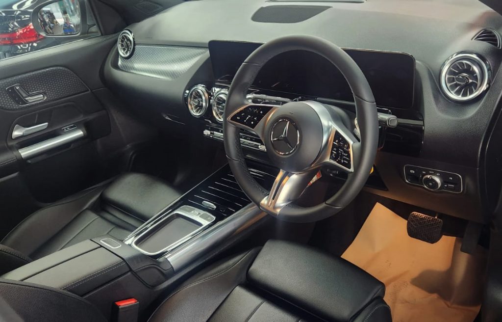 The Mercedes-Benz GLA180 parked in the workshop, freshly coated.