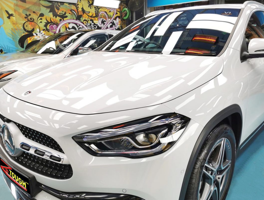 The Mercedes-Benz GLA200 AMG from a side angle after the ceramic coating.