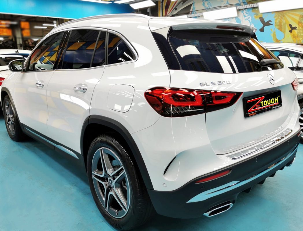 Rear quarter of the GLA200 AMG, glossy and protected.