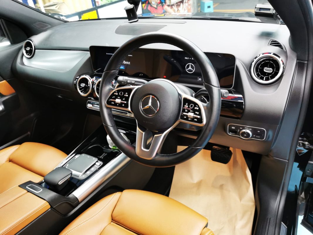 The GLA200 parked in the workshop, freshly coated.