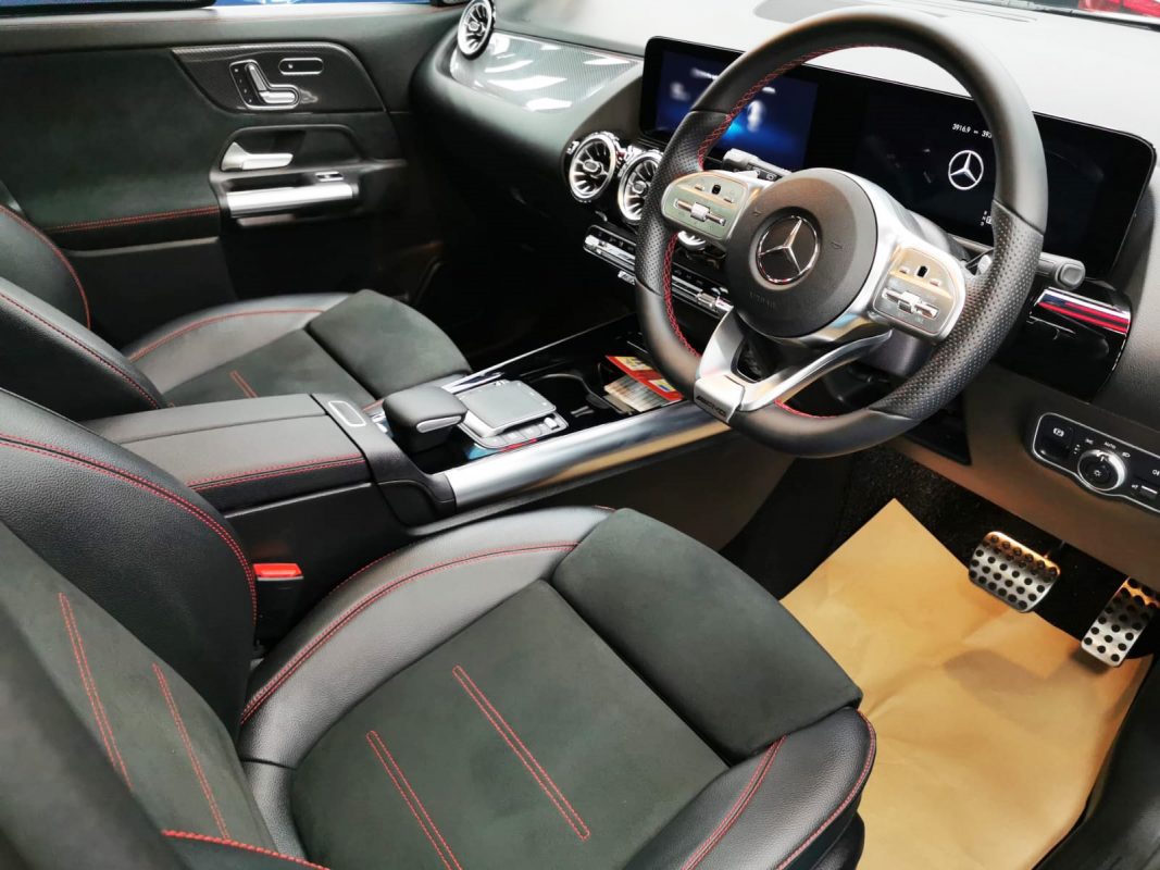 The Mercedes-Benz GLA200 parked in the workshop, freshly coated.