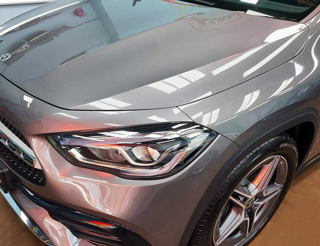 The Mercedes-Benz GLA200 from a side angle after the titanium coating.