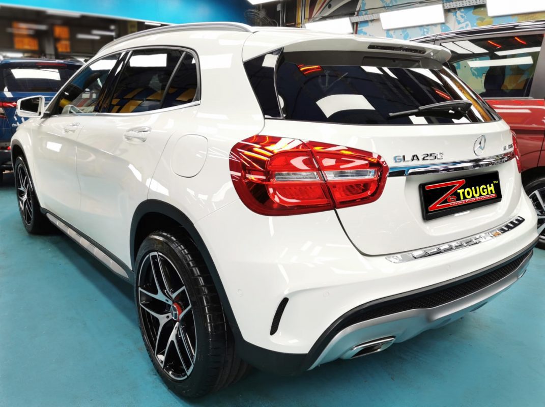 Rear quarter of the GLA250, glossy and protected.
