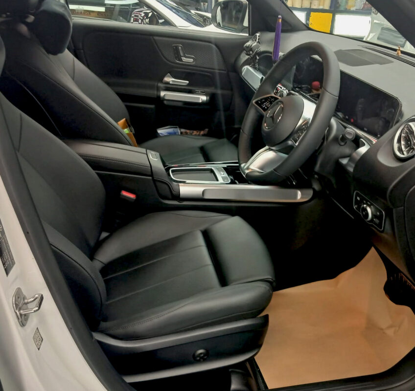 The Mercedes-Benz GLB180 parked in the workshop, freshly coated.