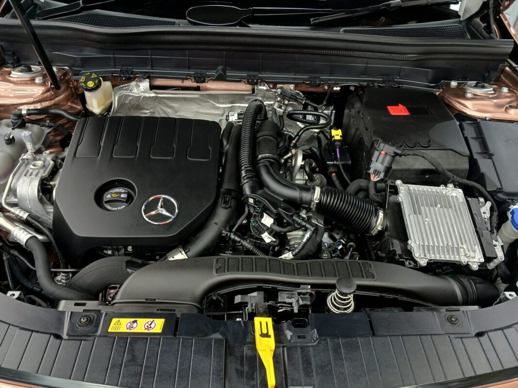The Mercedes-Benz GLB180 parked in the workshop, freshly coated.