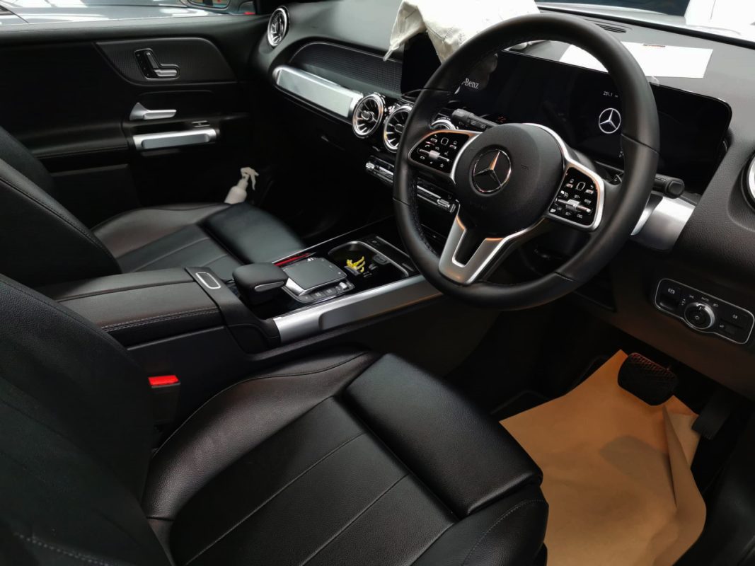 The Mercedes-Benz GLB180 parked in the workshop, freshly coated.