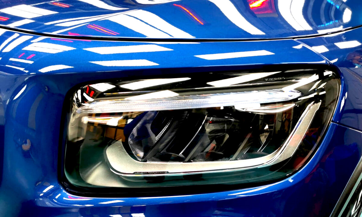 The GLB180's coated paintwork showing clean reflections.