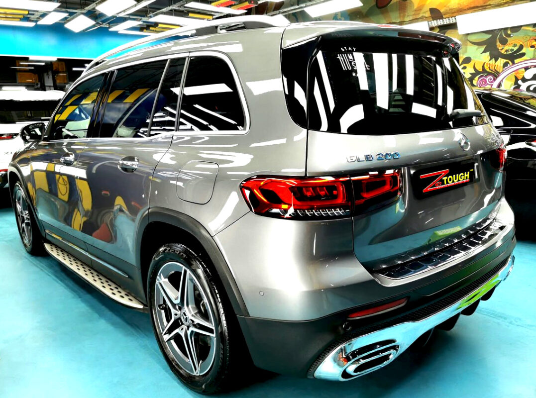 Front three-quarter view of the Mercedes-Benz GLB200 after coating.