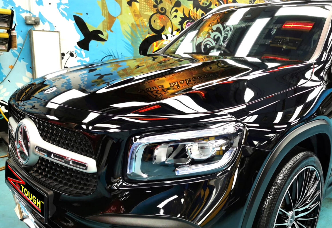 The Mercedes-Benz GLB200 from a side angle after the titanium coating.
