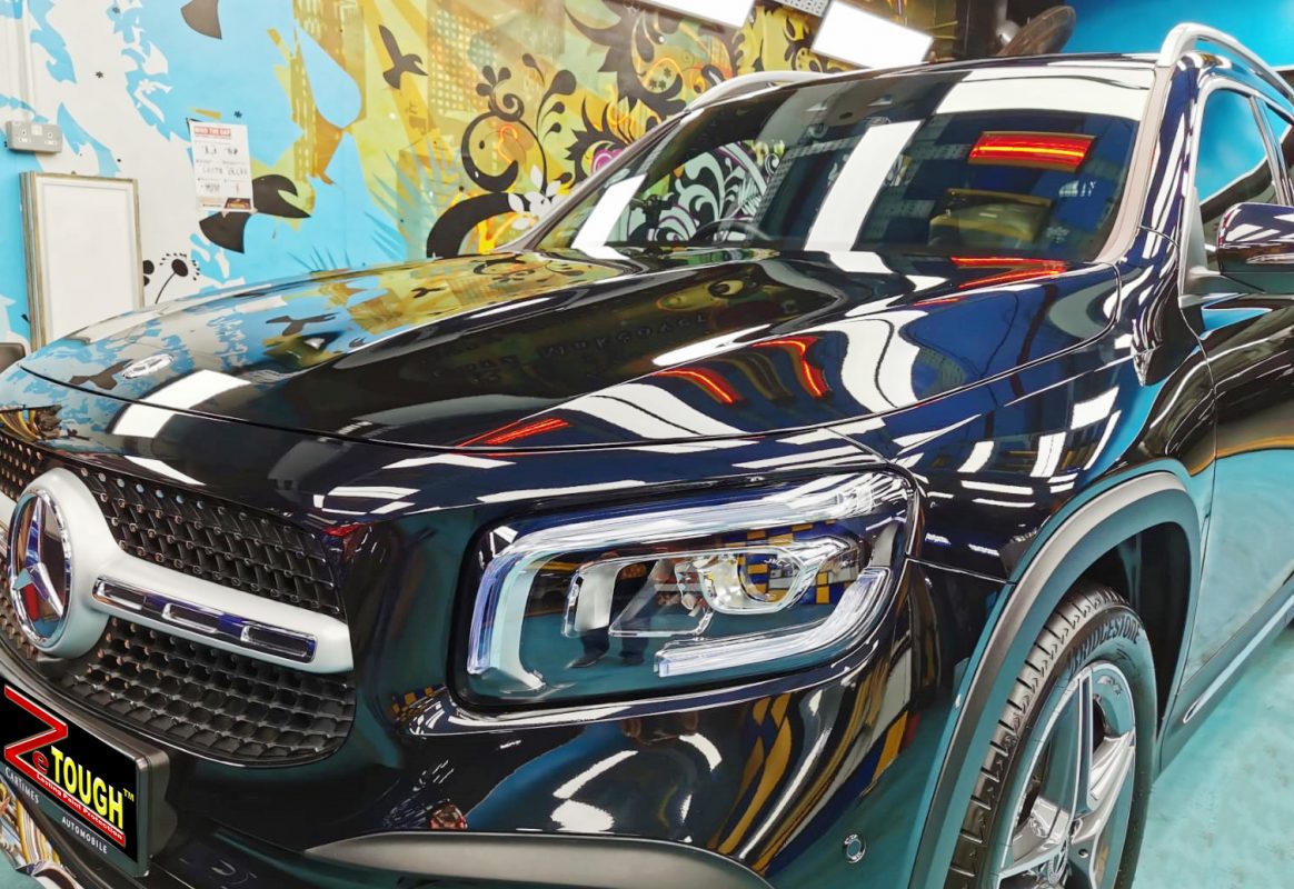 The Mercedes-Benz GLB200 from a side angle after the titanium coating.