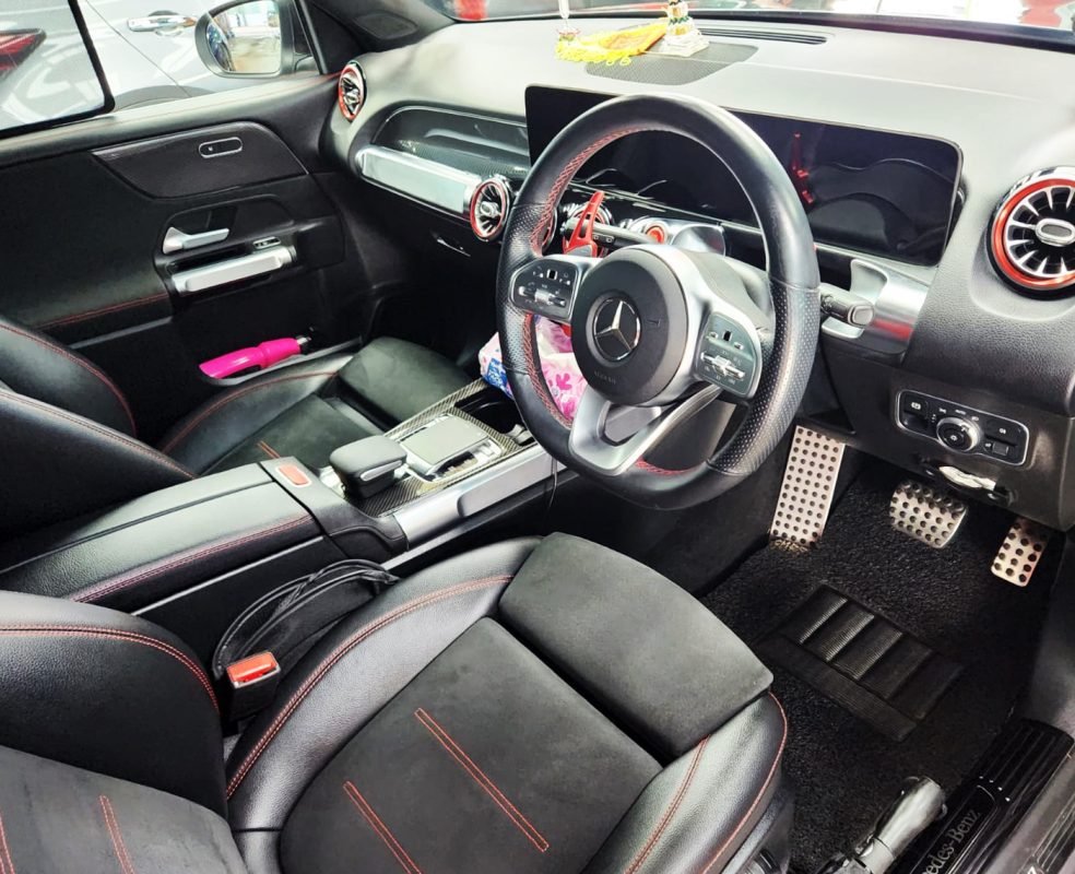 The Mercedes-Benz GLB200 parked in the workshop, freshly coated.