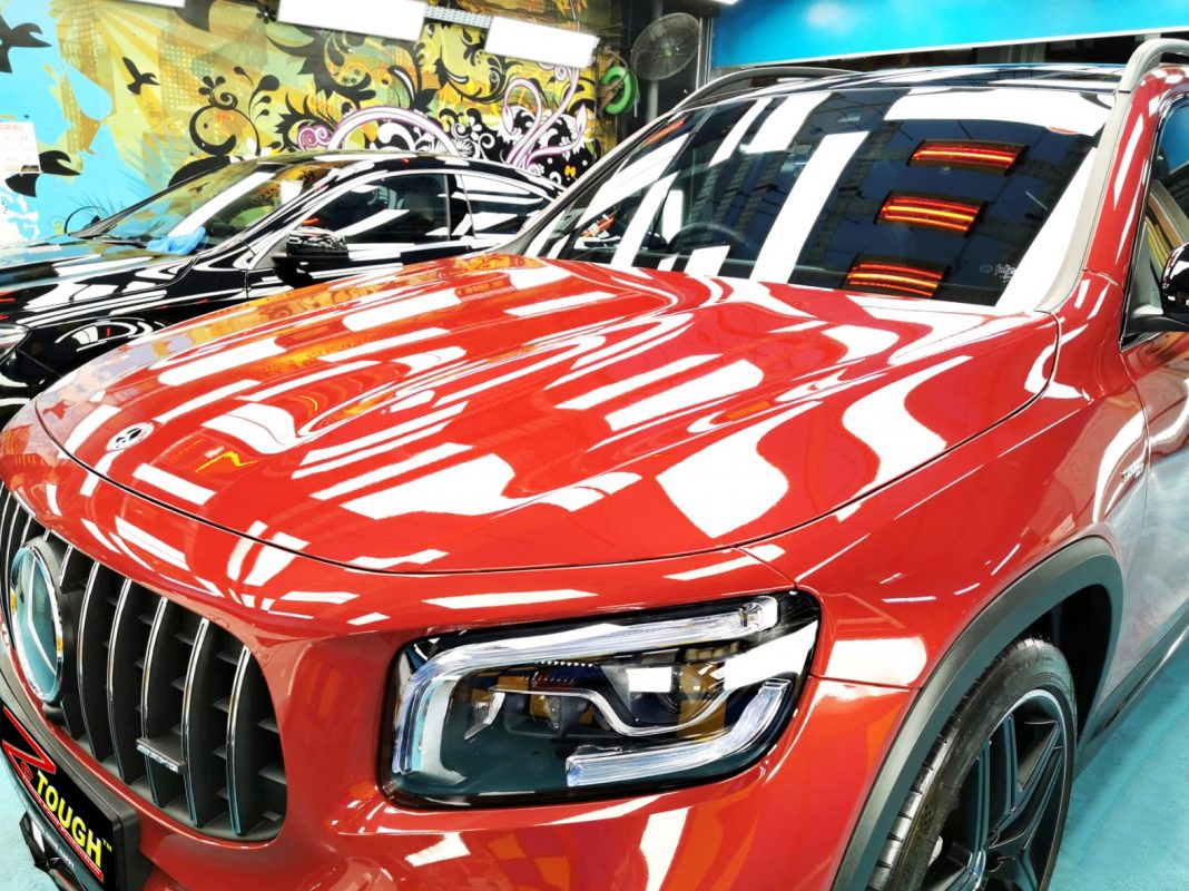 The Mercedes-Benz GLB35 from a side angle after the titanium coating.