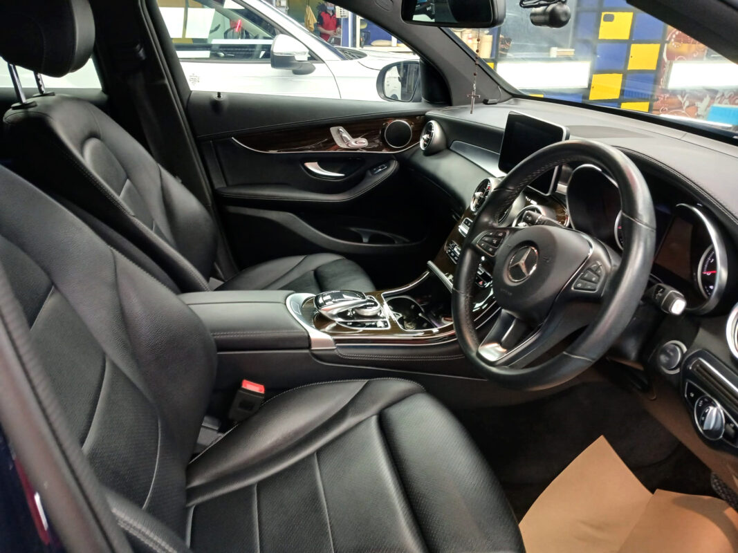 The Mercedes-Benz GLC 250 parked in the workshop, freshly coated.