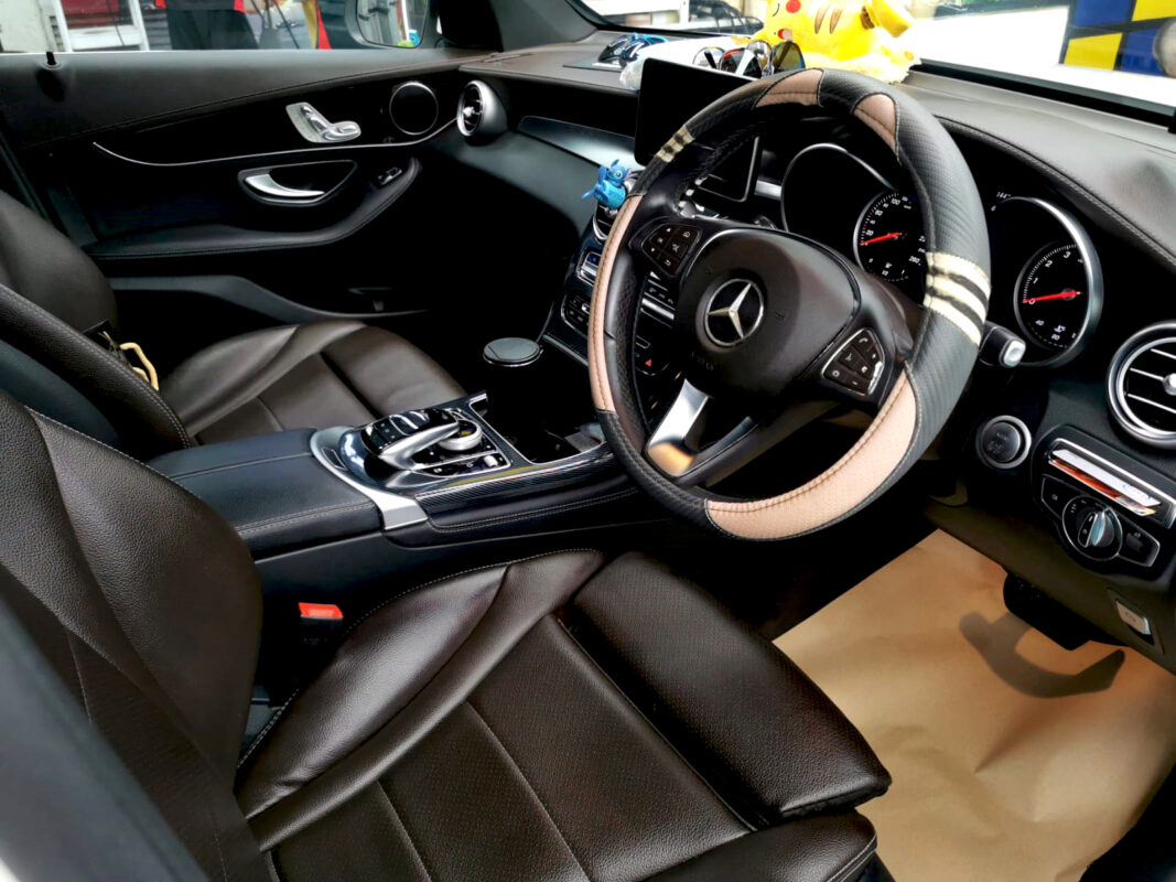 The Mercedes-Benz GLC 250 parked in the workshop, freshly coated.