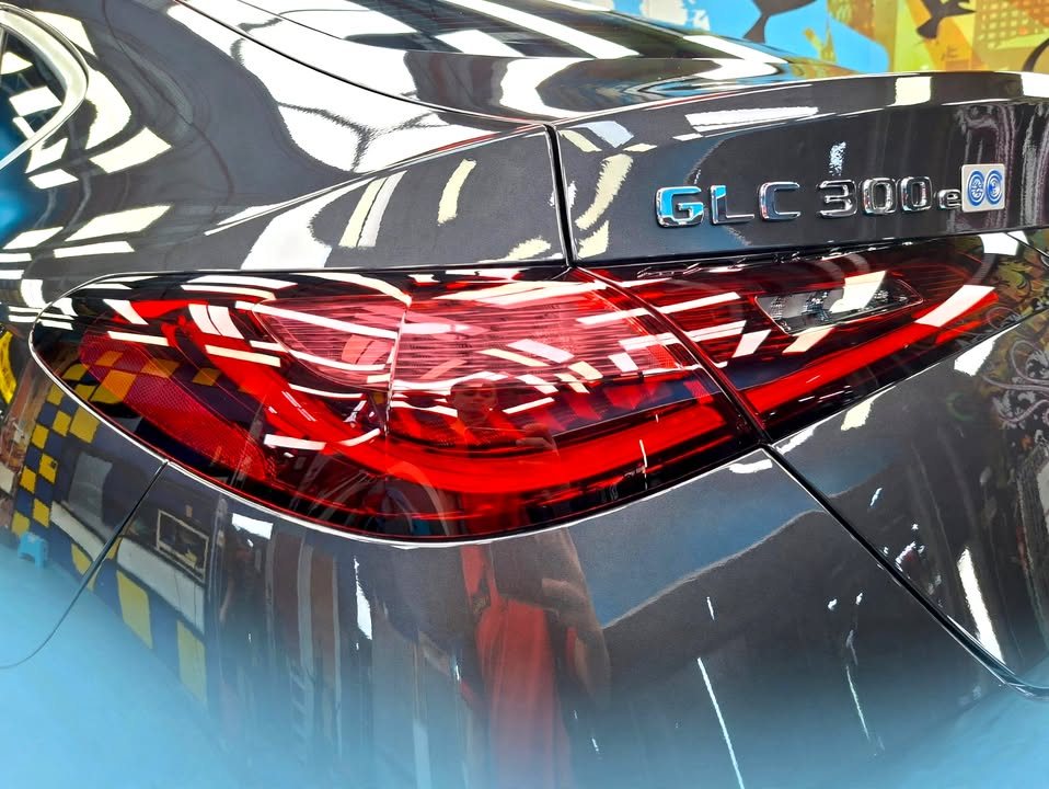 Red tail light and GLC 300e badge on the boot lid.