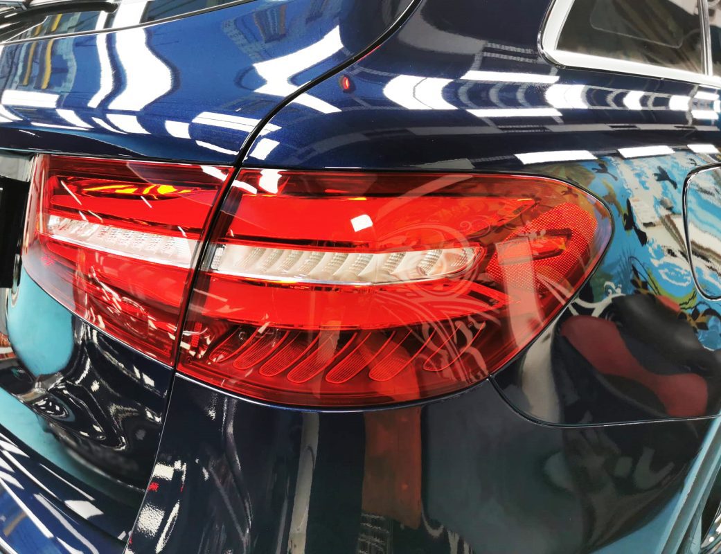 The coated bonnet of the GLC200 under workshop lighting.