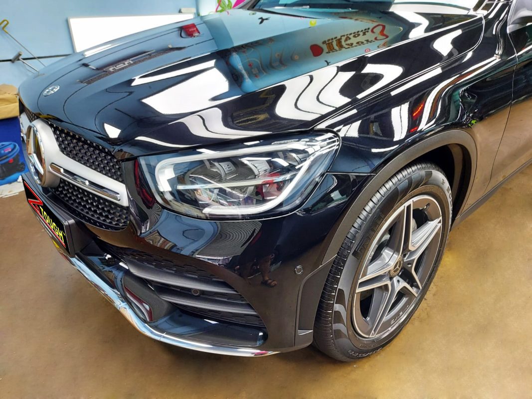 The Mercedes-Benz GLC220d from a side angle after the titanium coating.