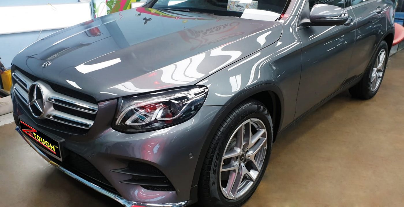 The Mercedes-Benz GLC250 AMG from a side angle after the titanium coating.
