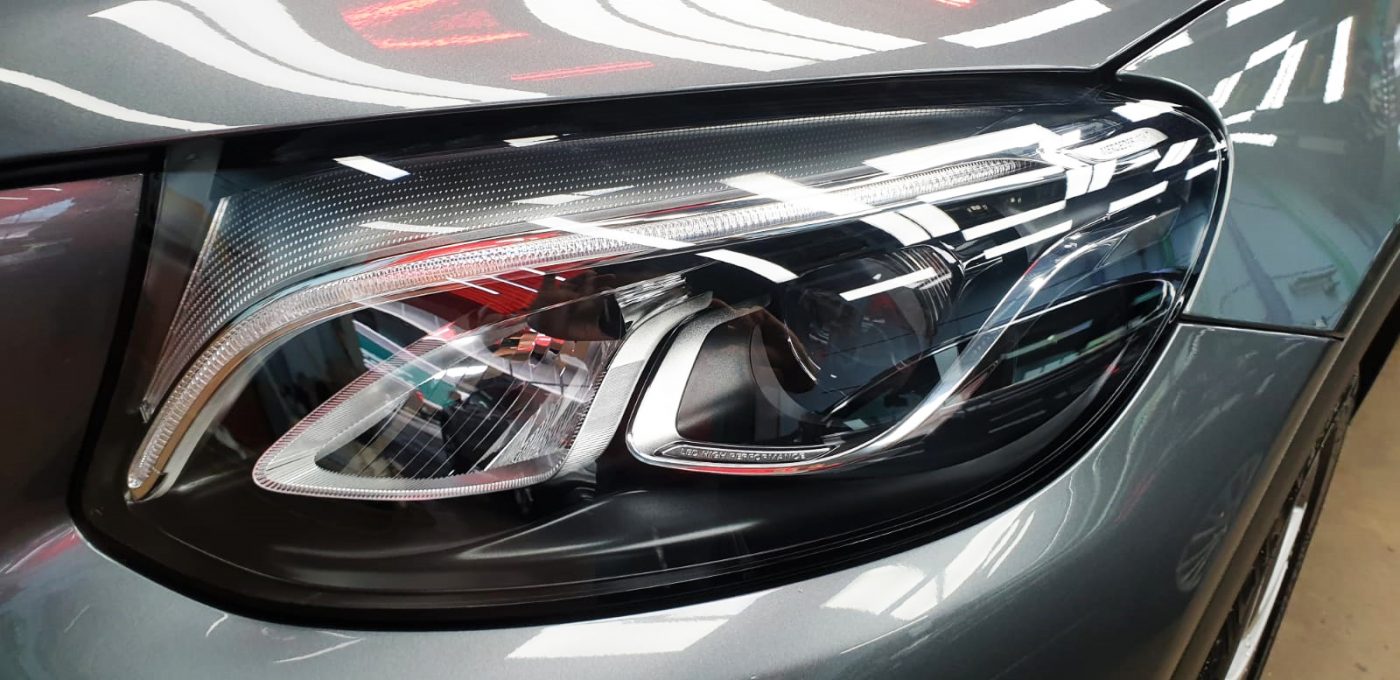 The GLC250 AMG's coated paintwork showing clean reflections.
