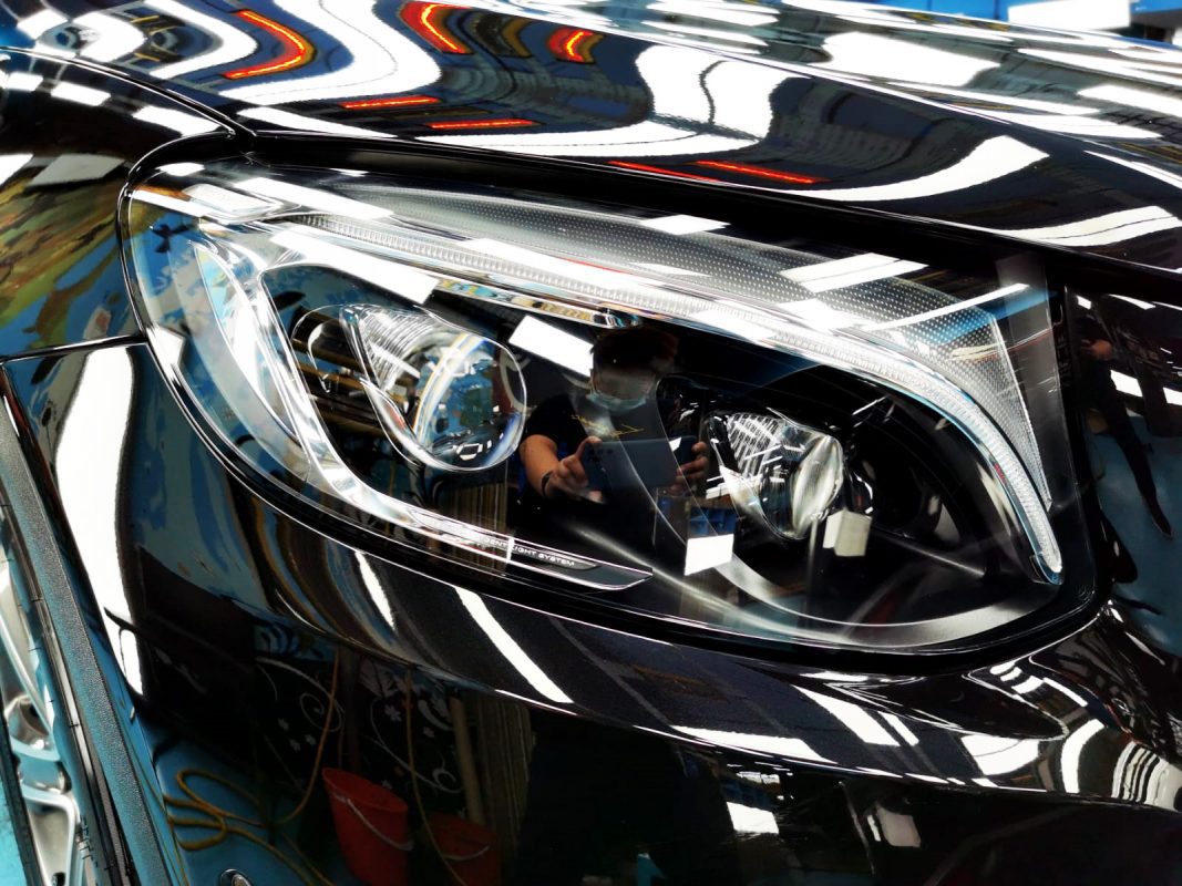 The GLC250's coated paintwork showing clean reflections.