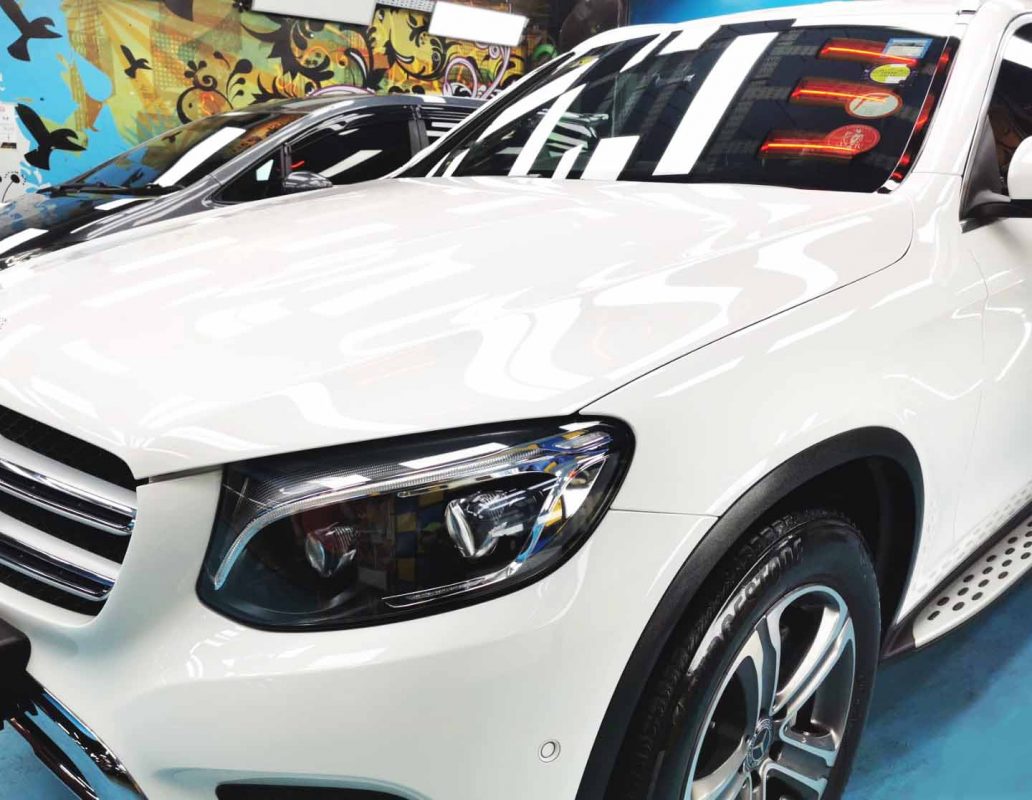 The Mercedes-Benz GLC250 from a side angle after the titanium coating.