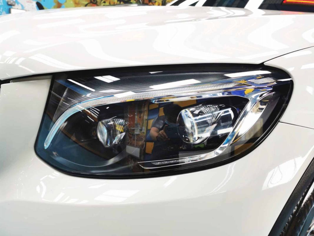 The GLC250's coated paintwork showing clean reflections.