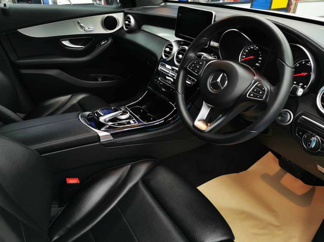 The GLC250 parked in the workshop, freshly coated.