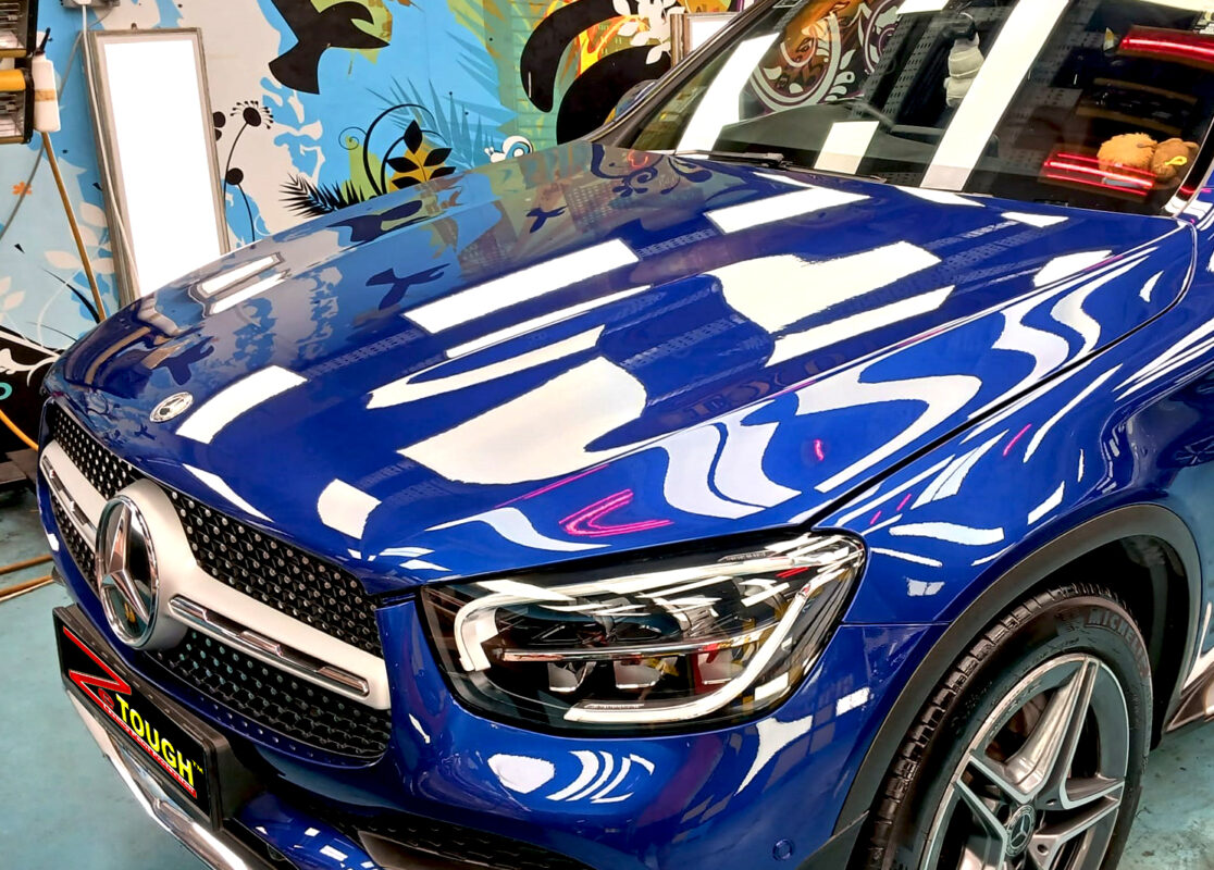 The Mercedes-Benz GLC300 from a side angle after the titanium coating.