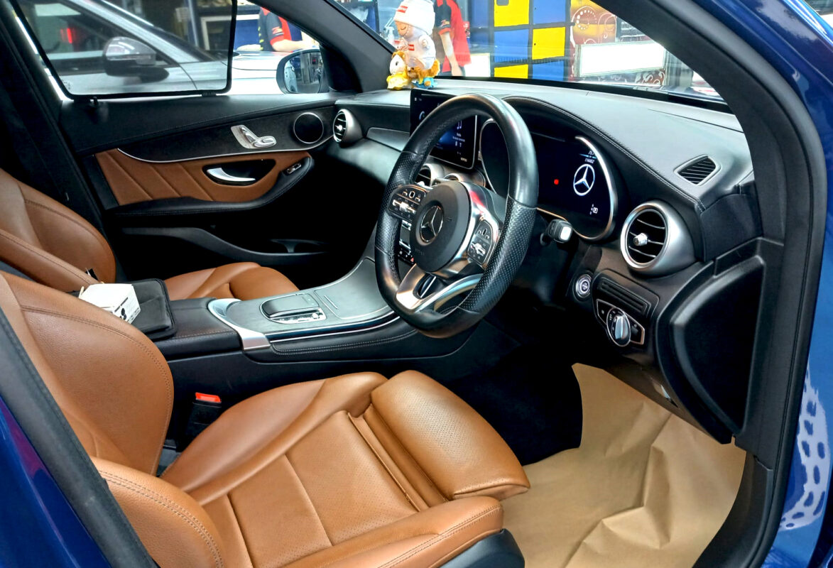 The Mercedes-Benz GLC300 parked in the workshop, freshly coated.