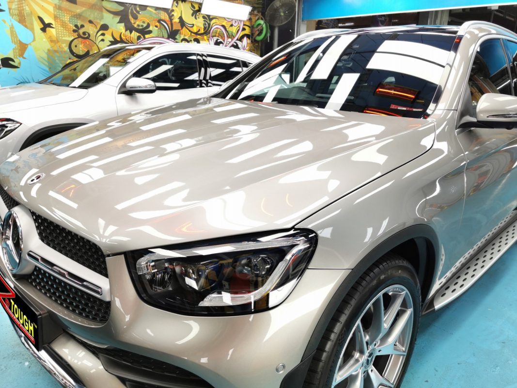 The Mercedes-Benz GLC300 AMG from a side angle after the titanium coating.