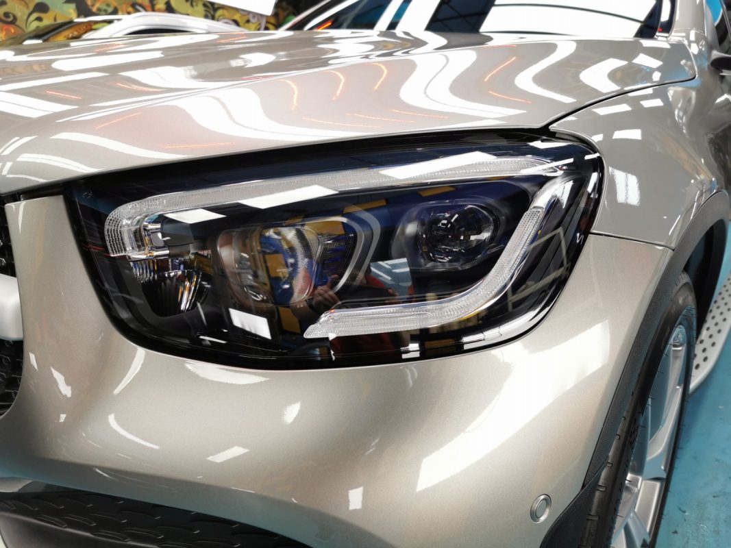 The GLC300 AMG's coated paintwork showing clean reflections.