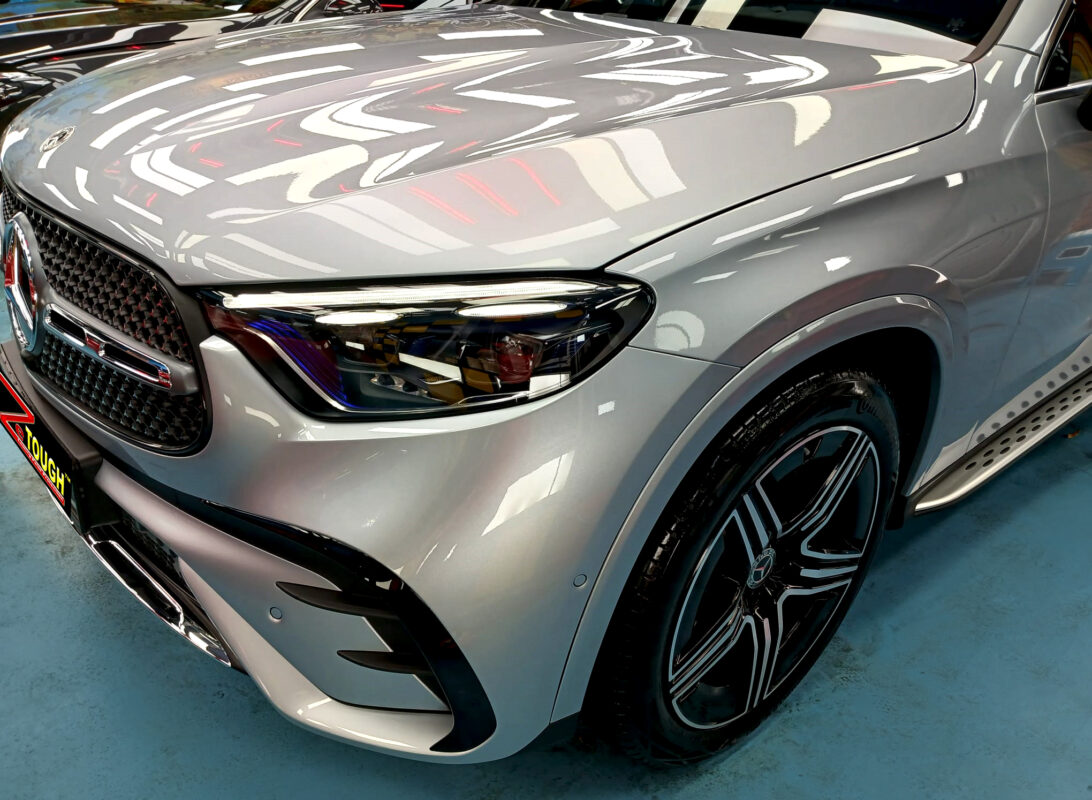 The Mercedes-Benz GLC300 from a side angle after the titanium coating.