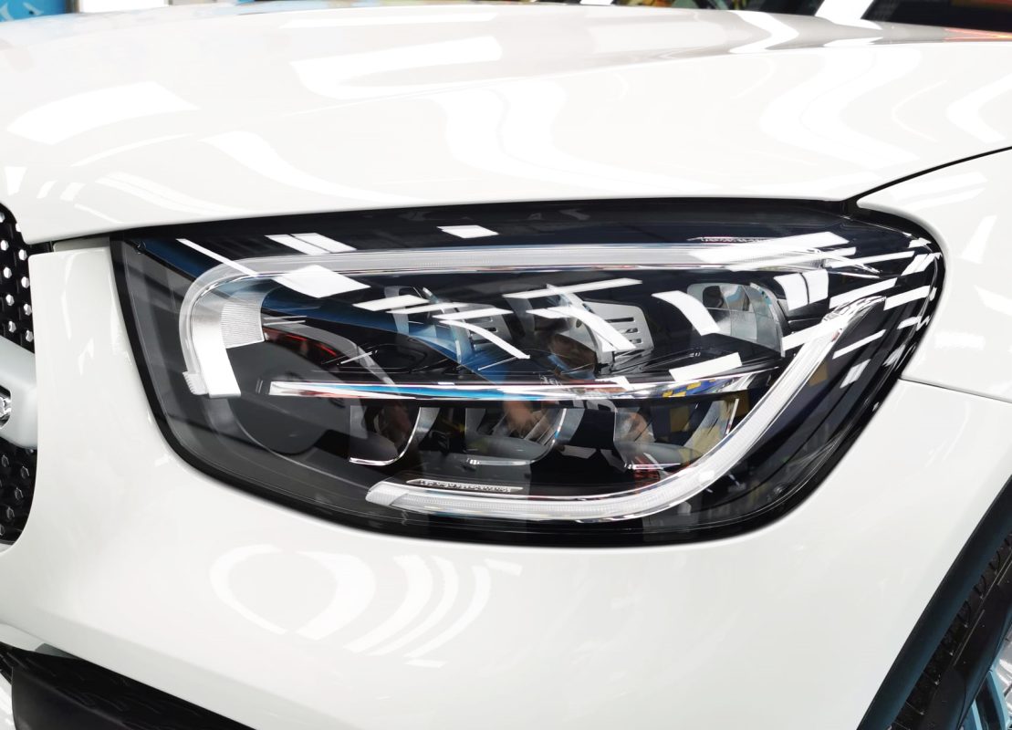 The GLC300's coated paintwork showing clean reflections.