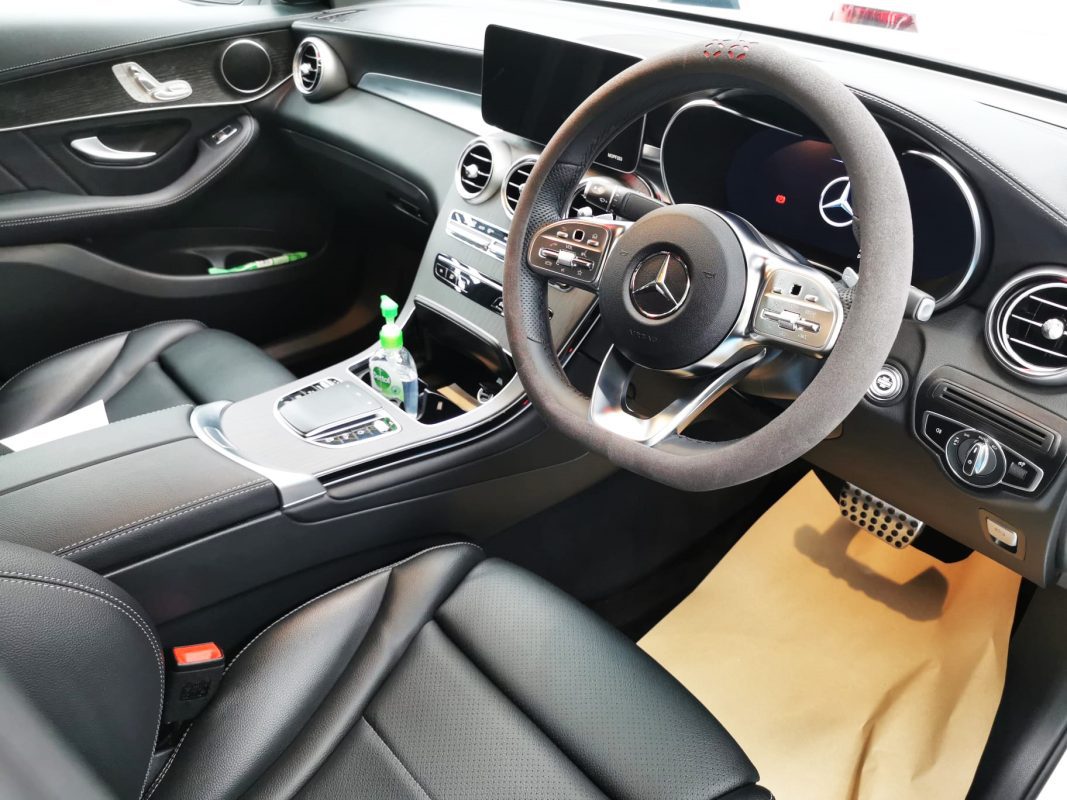 The GLC300 parked in the workshop, freshly coated.
