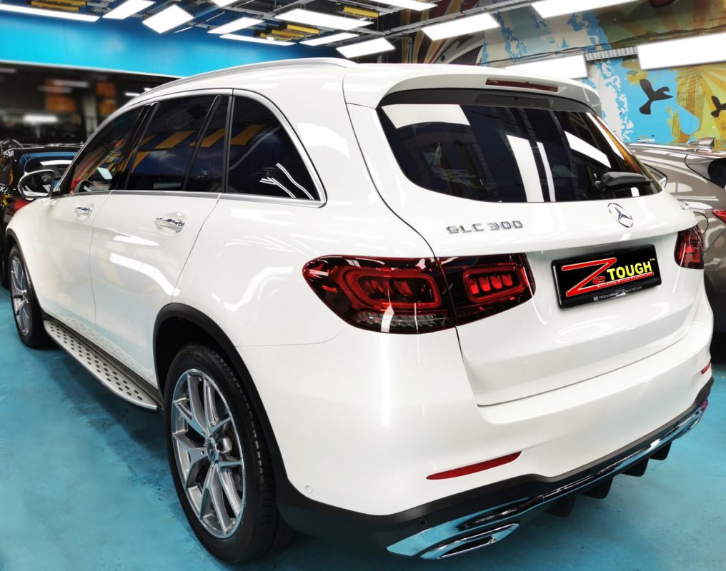 Rear three-quarter view of the coated GLC300.