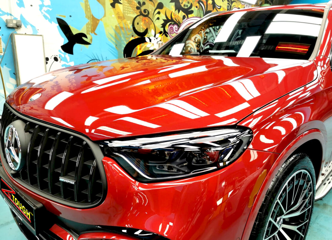 The Mercedes-Benz GLC43 from a side angle after the ceramic coating.