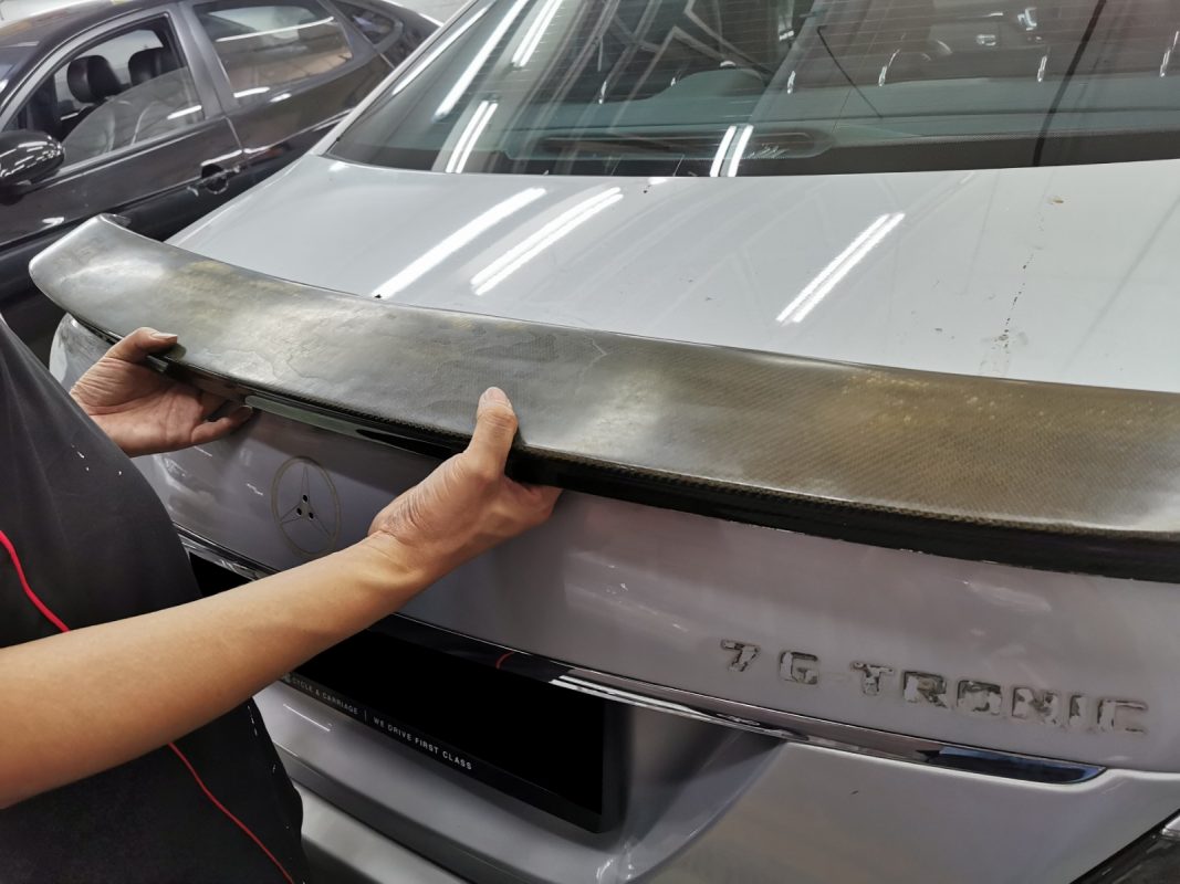 Parts removed from the S350L in preparation for spraying.