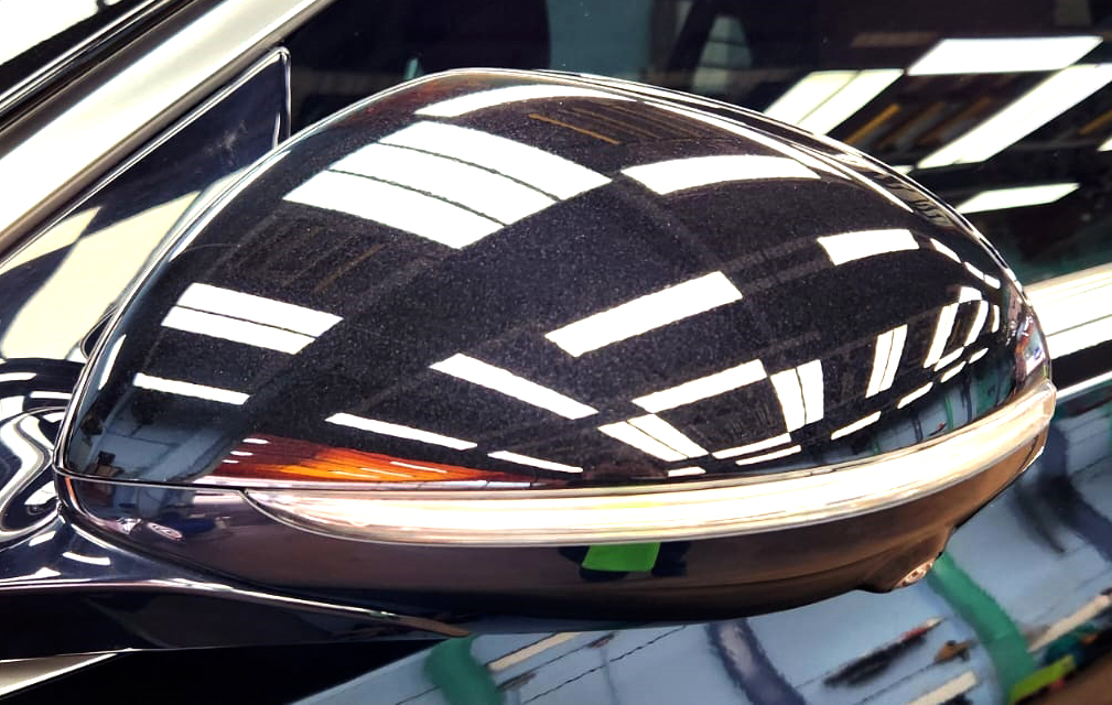 The Mercedes-Benz S450L parked in the workshop, freshly coated.