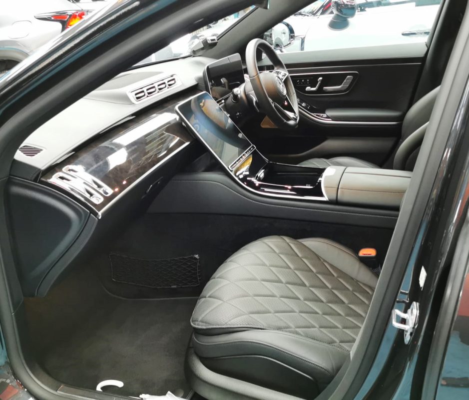 The Mercedes-Benz S450L parked in the workshop, freshly coated.