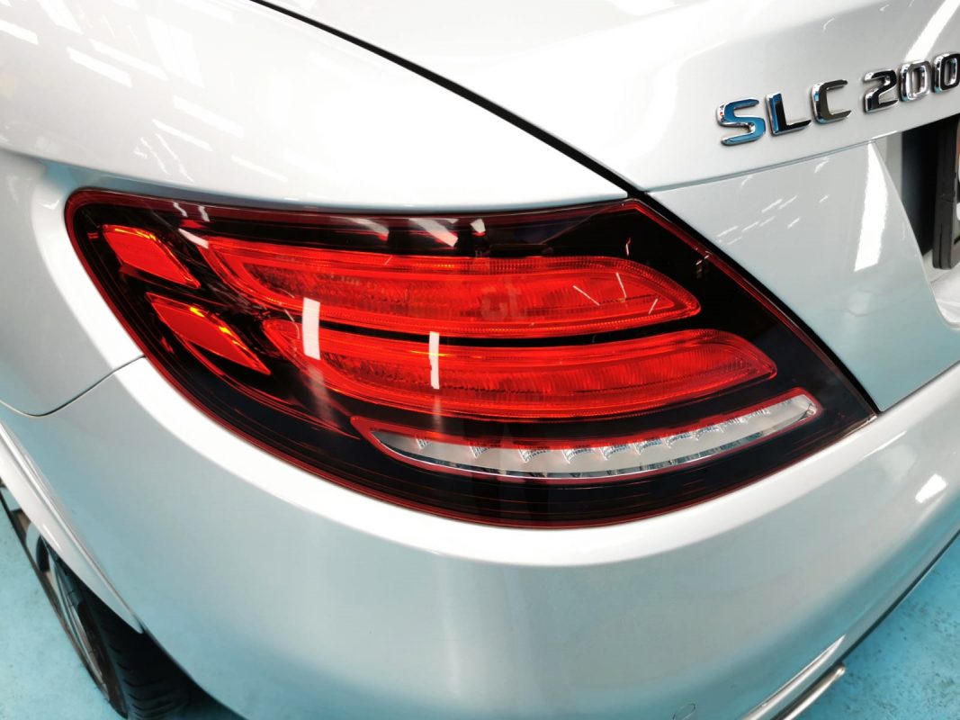 The coated bonnet of the SLC200 under workshop lighting.
