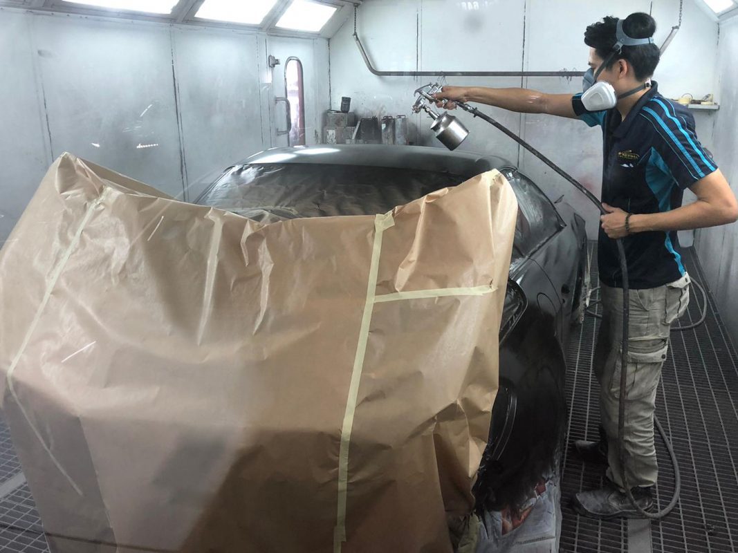 The SLK200 after spraying, being wet-sanded again for an even surface.