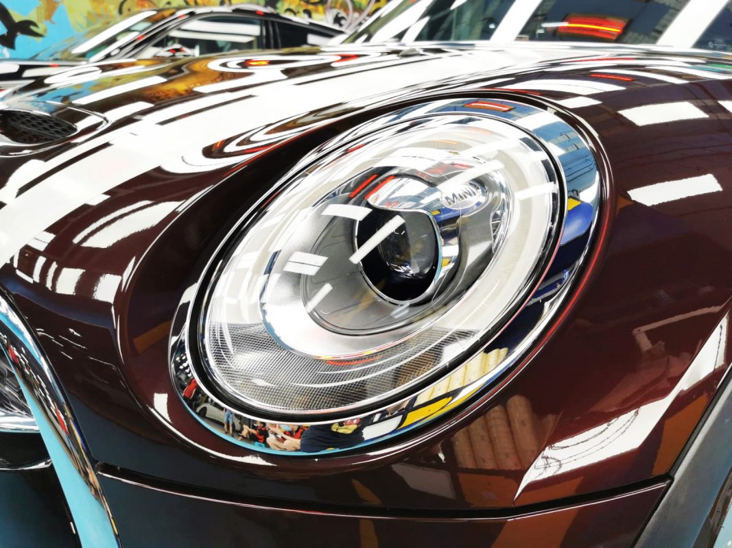 The Clubman's coated paintwork showing clean reflections.