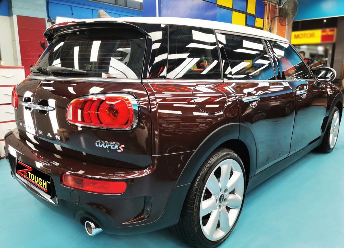 Front three-quarter view of the Clubman after coating.