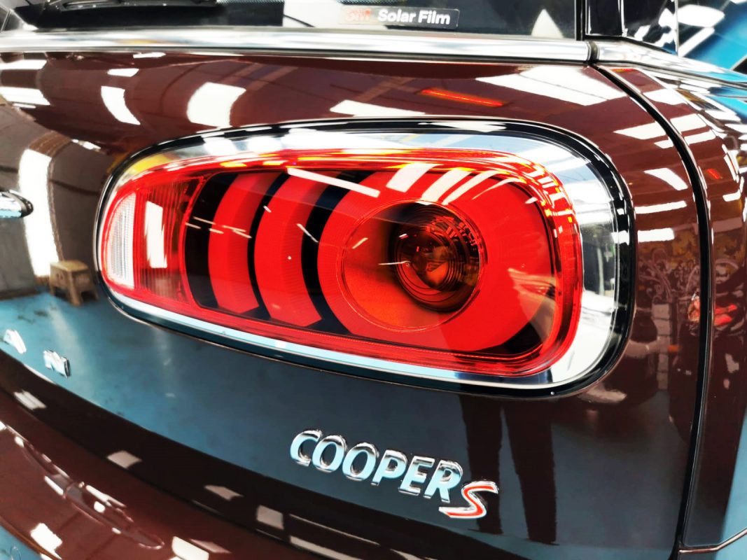 Rear quarter of the Clubman, glossy and protected.